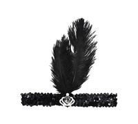 Feather Headband 1920s Flapper Feathered Fascinator PeacockFeather Headpiece for Women Girls Flower Feather Sequins Headwear Vintage Rhinestone Tassel Hair Accessories for Cocktail (Black, One Size)