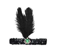 Feather Headband 1920s Flapper Feathered Fascinator PeacockFeather Headpiece for Women Girls Flower Feather Sequins Headwear Vintage Rhinestone Tassel Hair Accessories for Cocktail (GN1, One Size)
