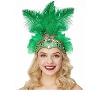Feather Headband Crystal Crown Feather Headpieces Headdress(Green)