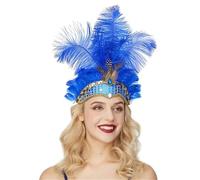 Feather Headband Crystal Crown Feather Headpieces Headdress(Royal blue)