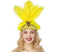 Feather Headband Crystal Crown Feather Headpieces Headdress(Yellow)