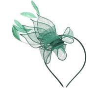 Feather Headband Fascinator Brides Headband Hat Flower Mesh Ribbon Feather Fedora Clip Cocktail Tea Party Headwewar Hair Accessory(Green)