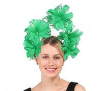 Feather Headband Feather Flower Headdress Vintage Horse Will Exaggerate Small Top Hat Hair Hoop Imitation Pearl Hair Headpieces (Green, One Size)