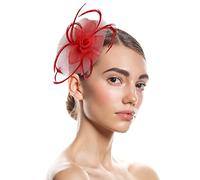 Feather Headband, Flower Feather Headwear, Hair Accessories Hats For Women Fascinators Womens Pillbox Flower Hat For Tea Party Cocktail Wedding Church for Women Performance Party Going (Red, One Size)