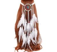 Feather Headband for Women Bohemian Hippie Headdress Festival Party Hair Accessory (White, One Size)