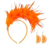 Feather Headband Fruit Earring Set,Women's Carnival Accessories,1920s Fashionable and Charming Feather Headband, Cute and Fun Earrings, Suitable for Carnival, Cocktail Party, Dance Party (Orange)