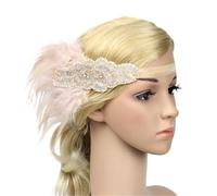 Feather Headband Hair Accessories Black Rhinestone Beaded Sequin Band 1920s Vintage Gatsby Party Headpiece Women Feather Headband(Color1)