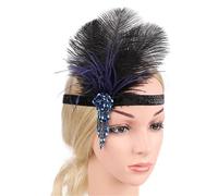 Feather Headband Hair Accessories Black Rhinestone Beaded Sequin Band 1920s Vintage Gatsby Party Headpiece Women Feather Headband(Color9)