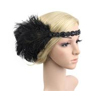 Feather Headband Hair Accessories Black Rhinestone Beaded Sequin Band 1920s Vintage Headpiece Women Feather Headband(Color18)