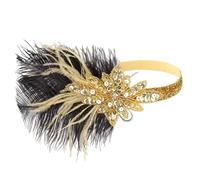 Feather Headband Hair Accessories Black Rhinestone Beaded Sequin Band 1920s Vintage Headpiece Women Feather Headband(Color13)