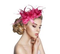 Feather Headband Women Flower Fascinators Artificial Flower Feathered Headpiece Rose Red Roaring 1920s Feather Headwear for Cocktail Carnival Masquerade Tea Party(Rose Red)