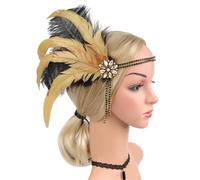 Feather Headbands Lady Head-Chain, 1920s Flapper Headband, Gold | Cocktail Headwear for Girls, Lady HairBand Halloween Headband Headdress for Masquerade Makeup