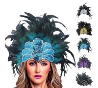 Feather Headdress for Women Carnival Vintage Feather Headpiece Headwear Ethnic Carnival Costume for Masquerade 1920s Headband Accessories for Women UK (01-Blue, One Size)