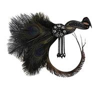 Feather Headpiece Carnival Hair Accessories for Women 20's Party Headpiece, Flapper Feathered Headband 1920s Headdress Flower Feathers Crystal Beaded Wedding Elastic Cocktail (Black, One Size)