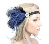 Feather Headpiece Hair Accessories For Women Girls Black Headband Rhinestone Sequin Vintage Party Headpiece(Color5)