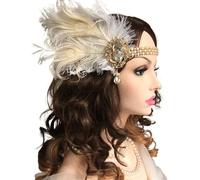 Feather Headpiece Women Vintage Feather Headband White Rhinestone Metal Chain 1920s Vintage Headpiece(H)
