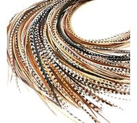 Feather Headz 21 Colors Hair Feathers - 9" - 14" Long - Hair Extension Feathers DIY Kit - Attractive Design - 20 Micro Link Beads - 100% Real Cockerel Feathers - Feathers