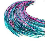 Feather Headz Beautiful Real Feathers: 21 Deep Pink and Turquoise Rooster Feather Hair Extensions 100% Real Rooster Feathers that can be Curled, Straightened and Dried