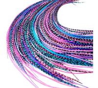Feather Headz BEAUTIFUL REAL FEATHERS: 21pcs Purple Pink Turquoise Feather Hair Extensions 100% Real Rooster Feathers Which Can Be Curled, Straightened and Dried