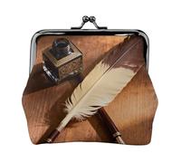Feather Ink Bottle Leather Coin Purse for Women-Small Kiss Lock Wallet, Mini Card Holder for Keys Lipstick, Cute Change Purse for Travel