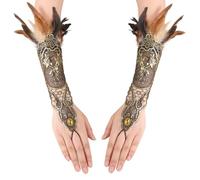 Feather Lace Gloves Womens Wrist Cuffs Mittens Halloween Costume Gothic Gloves Black Satin Opera Prom Gown Mittens for Evening Party Wedding Props
