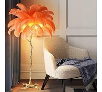Feather Lamp 28/35 Pieces Real Ostric Feather Floor Lamp Standing Light for Living Room, Bedroom and Office (Orange φ90xH150cm)
