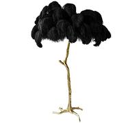 Feather Lamp Tripod Real Ostrich Floor Lamp with Feather Shade, Standing Light for Bedrooms/Dining Room/Living Room/Kitchen (Black φ90xH150cm)