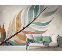 Feather Leaf Wall Mural, Self-Adhesive Peel & Stick Wallpaper, Abstract Ethnic Design Photo Wallpaper for Living Room & Bedroom (100x70 cm), F-341