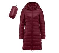 Feather-light down jacket, women's windproof winter coat with recycled insulation, slim winter coat with long, warm white duck down coat, outerwear shoes, Wine Red, S