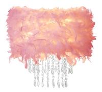 Feather Light Shade with Acrylic Beads Droplets, Soft Lamp Shade for Ceiling Pendant, Table, Floor & Wall Lighting, Bedroom Wedding Decor, ID 30cm, OD 40cm, Pink