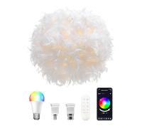 Feather Light Shade with Smart RGB Light Bulb, Remote & APP Control, Fluffy Girl Room Decor, 1,000 Lumens, 15W, 2,700K to 6,500K, 40cm, White