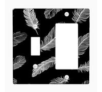 Feather Light Switch Cover Plates/Outlet Covers, White Feather Patterns on Black Background, Modern Chic Home Decor, Standard Size, Perfect for Living Room Toggle Rocker