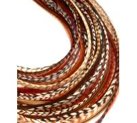 Feather Lily Hair Feathers Kit, 20 Real Rooster Boho Soft Natural Feather Extensions, Brown Black White, 8-11 inches, Microlink Installation, Curly Style