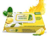 Feather Lux Antibacterial Wipes - 72 Lemon Scented Wet wipes | Multi-Purpose Cleaning Wipe for Hands, Surfaces & Bath Tubs | Perfect for Cleaning and Germ Protection