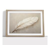 Feather Minimalism No.3 - Framed Wall Art Print - Ready to Hang Picture - Modern Art for Living Room Bedroom Kitchen Home - Oak A2 (48 x 66 cm)