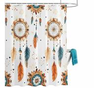 Feather Native Shower Curtain for Bathroom, American Indian Ethnic Tribe Aztec Style Waterproof Cloth Fabric Bathroom Accessories Set with 12 Rust Proof Plastic Hooks, 72” x 72”