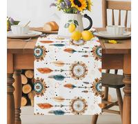 Feather Native Table Runner 13x70 Inches Long American Indian Ethnic Tribe Aztec Style Cotton Linen Table Runner Burlap Style for Dinner Table Party Decor Tabletop Decorations