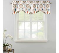 Feather Native Tie Up Valances Curtain, American Indian Ethnic Tribe Aztec Style Adjustable Rod Pocket Short Window Treatment Tie Up Curtains Valances for Kitchen Living Room Bathroom 42x12 Inches