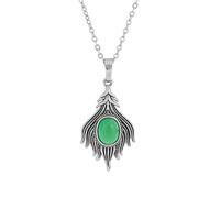 Feather Necklace For Men Women Natural Healing Crystal Necklace Boho Hippie Indian Wings Pendant Long Chain 24'' Energy Jewellery Gifts For Girls Ladies Green Crystal