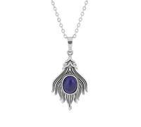 Feather Necklace For Men Women Natural Healing Crystal Necklace Boho Hippie Indian Wings Pendant Long Chain 24'' Energy Jewellery Gifts For Girls Ladies Lapis