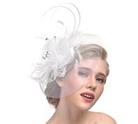 Feather Net Hat Women Wedding Hair Clip Ladies Flower Wedding Fascinator Bride Headwear Corsage Hair Band Brooch Girl Vintage Handmade Hairpin with Beads for Ball Banquet Cocktail Party Festival Cap