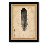 Feather on Aged Paper Japandi Framed Wall Art Print A2 (59.4×42cm) Black, Wall Decor for Living Room, Bedroom, Office & Home, Ready to Hang, Art Gift
