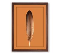 Feather on Orange Minimalist Framed Wall Art Print A1 (84.1×59.4cm) Walnut, Wall Decor for Living Room, Bedroom, Office & Home, Ready to Hang, Art Gift