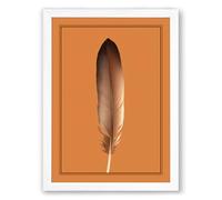 Feather on Orange Minimalist Framed Wall Art Print A2 (59.4×42cm) White, Wall Decor for Living Room, Bedroom, Office & Home, Ready to Hang, Art Gift