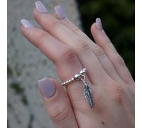 Feather on Silver Ball Bead Ring