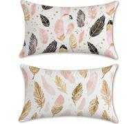 Feather Outdoor Cushions Covers 40x80cm Garden Cushions Waterproof Pink Sofa Cushion for Outdoor Furniture Linen Cushion Cover Set of 2 Decorative Pillows, Oblong Scatter Throw Pillow Covers u-15624