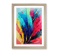 Feather Paint Splash No.1 Abstract Framed Print for Living Room Bedroom Home Office Décor, Wall Art Picture Ready to Hang, Oak A2 Frame (64 x 46 cm)
