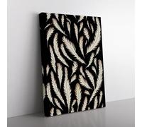 Feather Pattern No.2 Black, Grey, Grey Canvas Wall Art Print Ready to Hang, Framed Picture for Living Room Bedroom Home Office Décor, 76x50 cm (30x20 Inch)