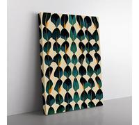 Feather Pattern No.3 Black, Brown, Green Canvas Wall Art Print Ready to Hang, Framed Picture for Living Room Bedroom Home Office Décor, 76x50 cm (30x20 Inch)