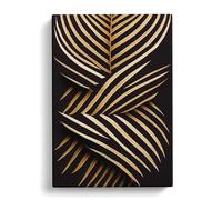 Feather Pattern No.5 Black, Gold, Peach Canvas Print for Living Room Bedroom Home Office Décor, Wall Art Picture Ready to Hang, 30x20 Inch (76x50 cm)